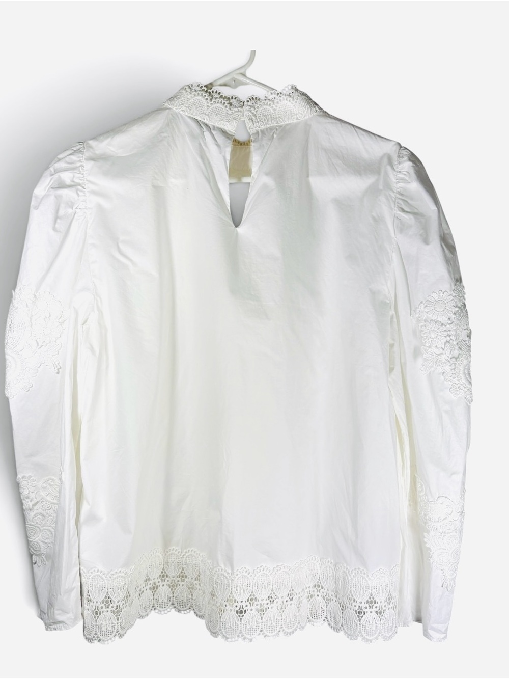 Zara White High Neck Poplin and Lace Long Sleeve Victorian Style Top XL - Picture 2 of 5